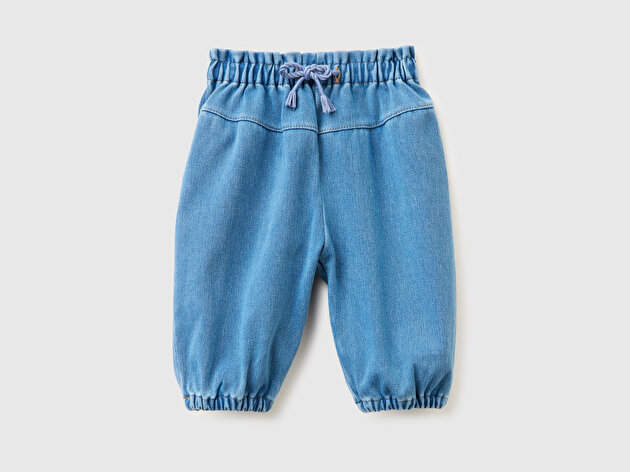 Benetton Bebek Elastik Bantlı Büzgü İpli Oversize Denim Jogger Pantolon