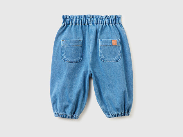 Benetton Bebek Elastik Bantlı Büzgü İpli Oversize Denim Jogger Pantolon