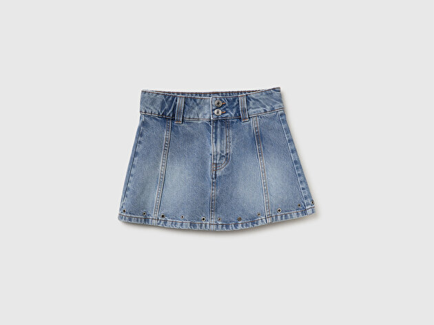 Benetton Kız Çocuk Metal Detaylı Mini Denim Etek