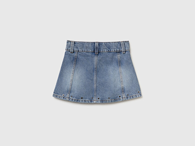 Benetton Kız Çocuk Metal Detaylı Mini Denim Etek