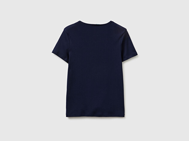 Benetton Kadın Lacivert %100 Pamuk Bisiklet Yaka T-Shirt