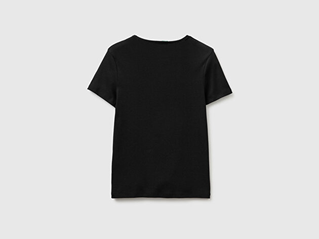 Benetton Kadın Siyah %100 Pamuk Bisiklet Yaka T-Shirt