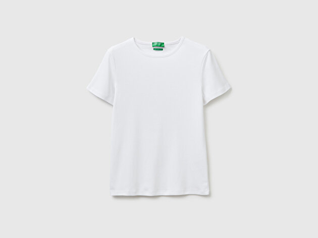 Benetton Kadın Beyaz %100 Pamuk Bisiklet Yaka T-Shirt