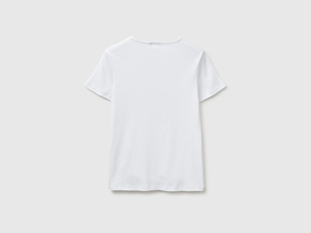 Benetton Kadın Beyaz %100 Pamuk Bisiklet Yaka T-Shirt