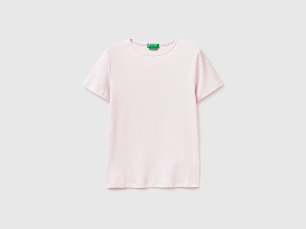 Benetton Kadın Açık Pembe %100 Pamuk Bisiklet Yaka T-Shirt
