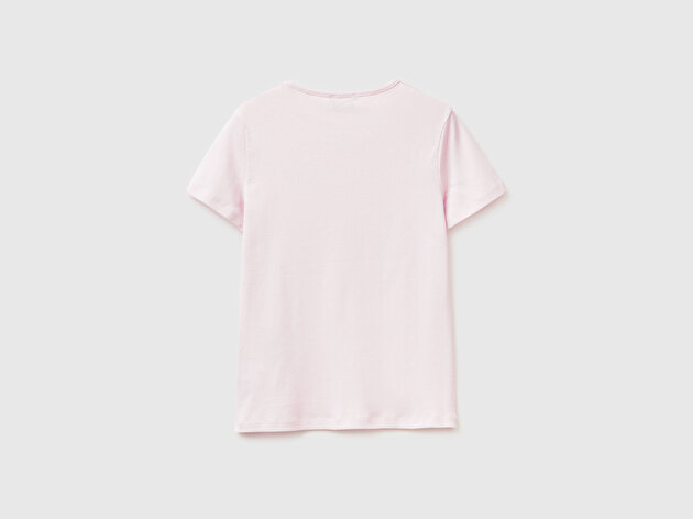 Benetton Kadın Açık Pembe %100 Pamuk Bisiklet Yaka T-Shirt