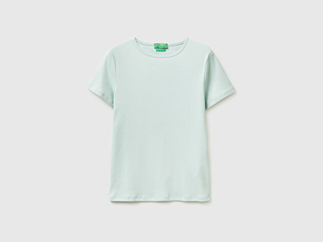 Benetton Kadın Su Yeşili %100 Pamuk Bisiklet Yaka T-Shirt