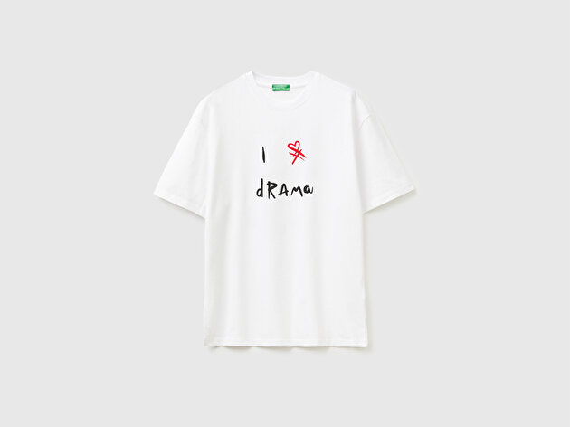 Benetton Erkek Beyaz Mix  %100 Pamuk Grafik Baskılı Bisiklet Yaka T-Shirt