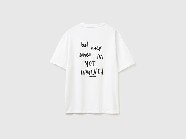 Benetton Erkek Beyaz Mix  %100 Pamuk Grafik Baskılı Bisiklet Yaka T-Shirt