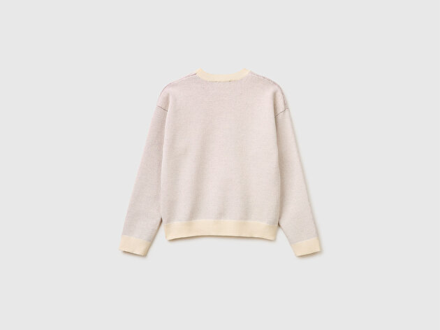 Benetton Kız Çocuk Kış Temalı Baskılı Yuvarlak Yaka Kazak