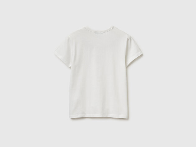 Benetton Kız Çocuk Beyaz Simli Grafik Baskılı Yuvarlak Yaka T-Shirt