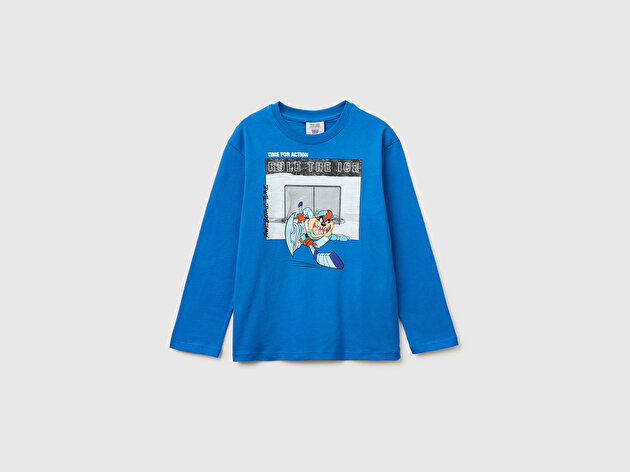 Benetton Erkek Çocuk Baskılı Bisiklet Yaka Uzun Kollu T-Shirt