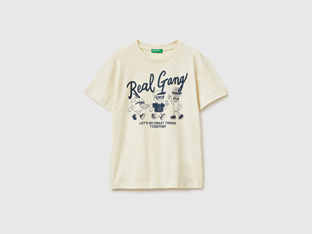 Benetton Erkek Çocuk Tema Baskılı Rahat Kalıp Bisiklet Yaka T-Shirt