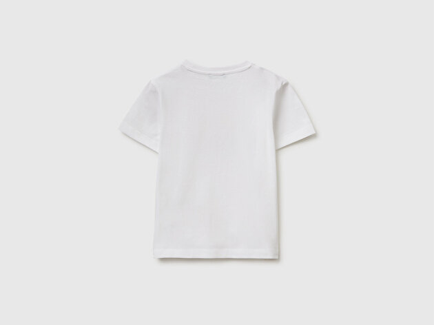 Benetton Erkek Bebek Beyaz Önü Logo Baskılı Yuvarlak Yaka T-Shirt