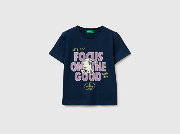 Benetton Erkek Bebek Koyu Lacivert Çok Renkli Baskılı Bisiklet Yaka T-Shirt