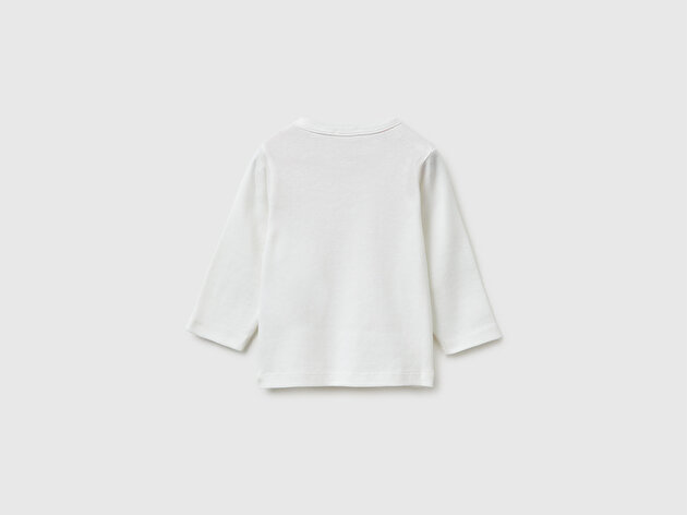 Benetton Bebek Su Bazlı Logo Baskılı Omzu Gizli Çıtçıtlı Uzun Kollu T-Shirt