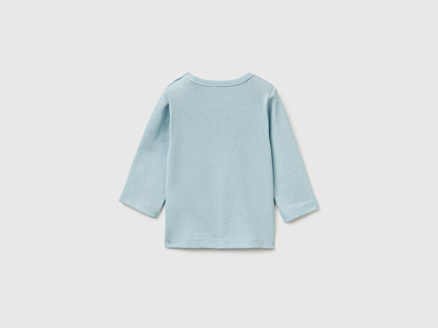 Benetton Bebek Su Bazlı Logo Baskılı Omzu Gizli Çıtçıtlı Uzun Kollu T-Shirt
