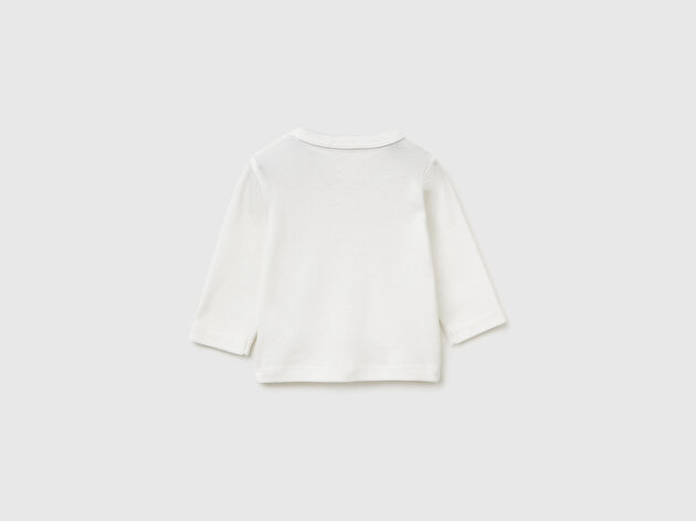 Benetton Bebek Su Bazlı Logo Baskılı Omzu Gizli Çıtçıtlı Uzun Kollu T-Shirt