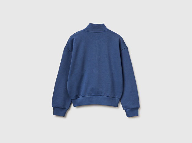 Benetton Kız Çocuk Simli Logolu Fermuarlı Cepli Yüksek Yaka Sweatshirt
