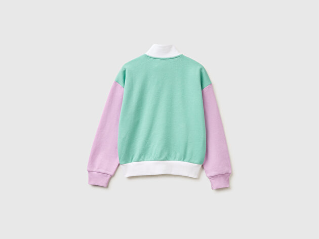 Benetton Kız Çocuk Simli Logolu Fermuarlı Cepli Yüksek Yaka Sweatshirt
