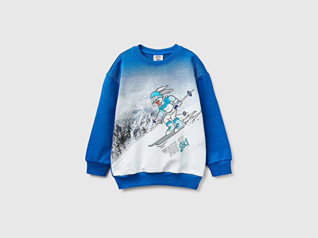Benetton Erkek Çocuk Baskılı Bisiklet Yaka Sweatshirt