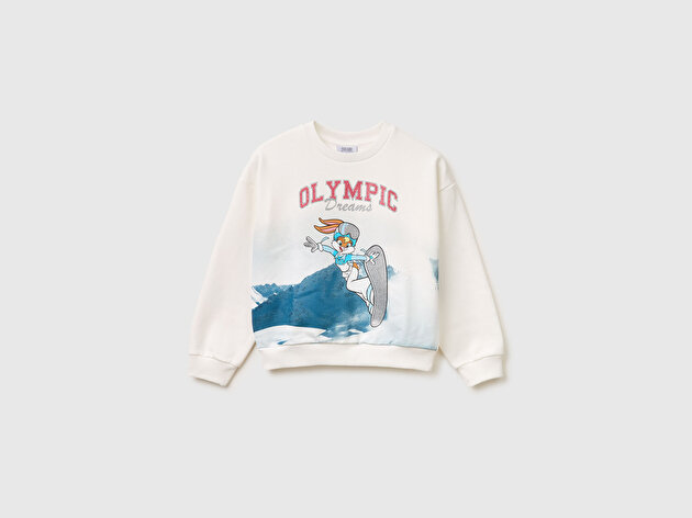 Benetton Kız Çocuk Looney Tunes Baskılı Uzun Kollu Bisiklet Yaka Sweatshirt