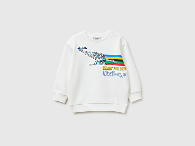 Benetton Erkek Bebek Baskı ve Yazı Detaylı Bisiklet Yaka Sweatshirt