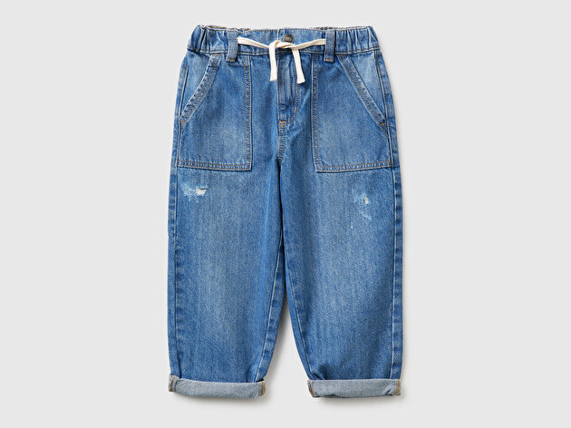 Benetton Erkek Bebek Beli Büzgülü İpli Paçası Kıvrık Denim Pantolon