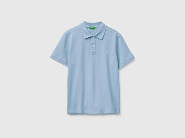 Benetton Erkek Açık Mavi Regular Fit Kısa Kollu Polo T-Shirt