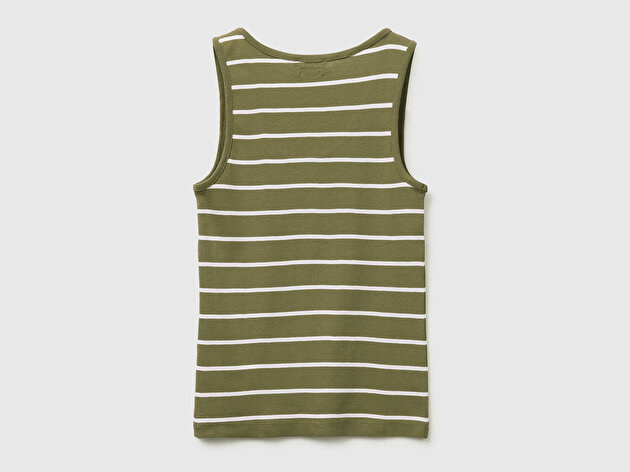 Benetton Kadın Yeşil %100 Pamuk Çizgili Yuvarlak Yaka Askılı Atlet