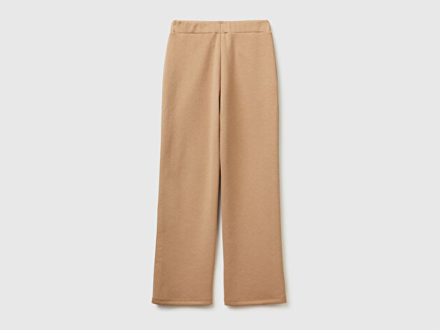 Benetton Kadın Bej Pamuk ve Modal Karışımlı Yanları Şeritli Düz Paça Eşofman Altı