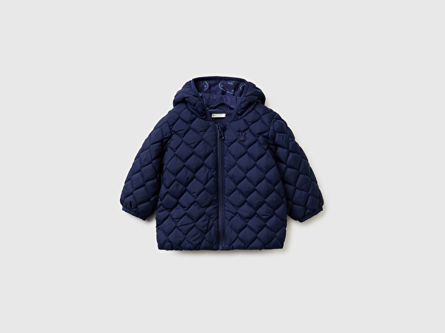 Benetton Bebek Lacivert Tavşan Desenli Kulaklı Kapüşonlu Ceket