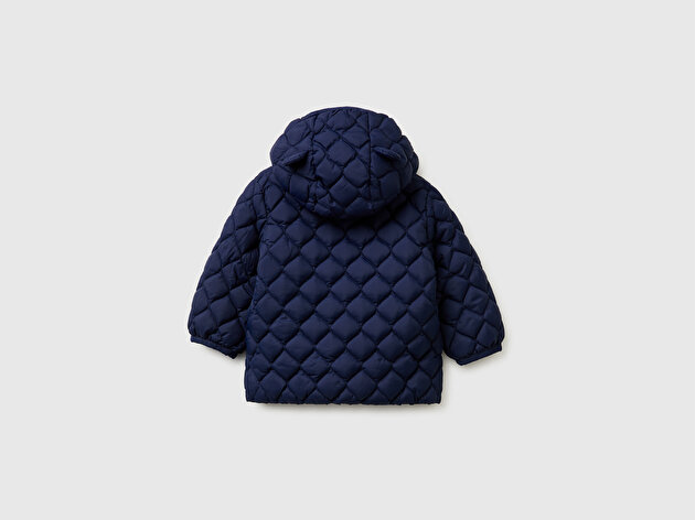 Benetton Bebek Lacivert Tavşan Desenli Kulaklı Kapüşonlu Ceket