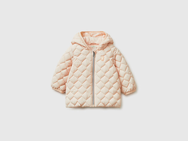 Benetton Bebek Krem Tavşan Desenli Kulaklı Kapüşonlu Ceket