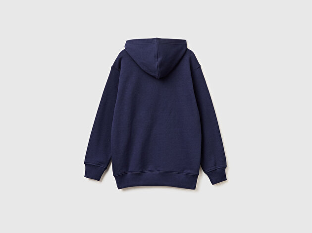 Benetton Erkek Çocuk Önü Logo Baskılı Kanguru Cepli Kapüşonlu Sweatshirt