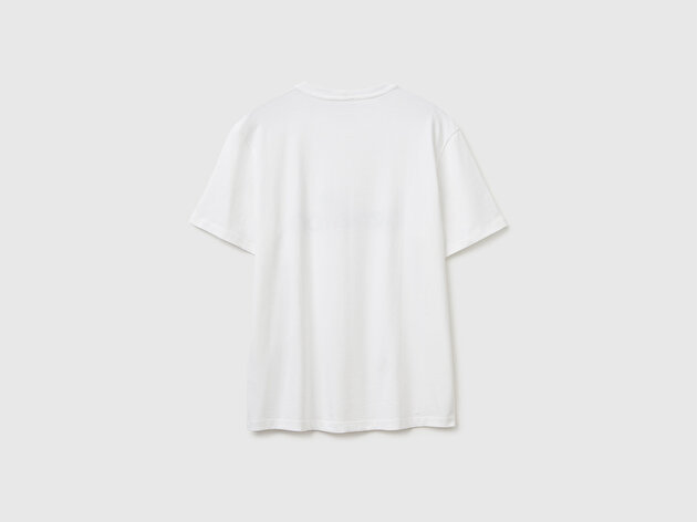 Benetton Erkek Beyaz  %100 Pamuk Logo Baskılı Regular Fit Bisiklet Yaka T-Shirt