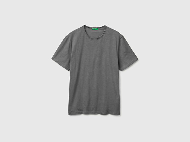 Benetton Erkek Antrasit  %100 Pamuk Regular Fit Bisiklet Yaka T-Shirt