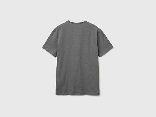 Benetton Erkek Antrasit  %100 Pamuk Regular Fit Bisiklet Yaka T-Shirt