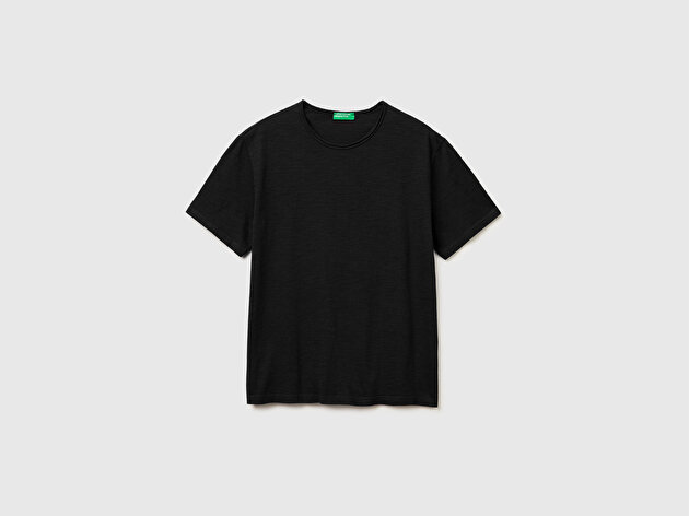 Benetton Erkek Siyah  %100 Pamuk Regular Fit Bisiklet Yaka T-Shirt