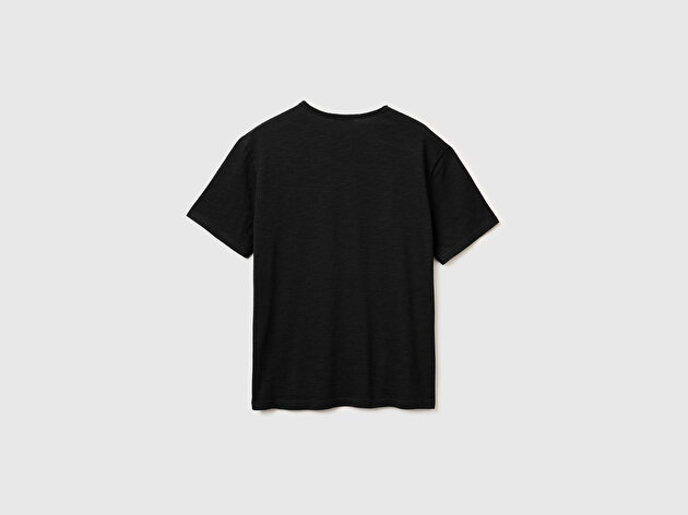 Benetton Erkek Siyah  %100 Pamuk Regular Fit Bisiklet Yaka T-Shirt