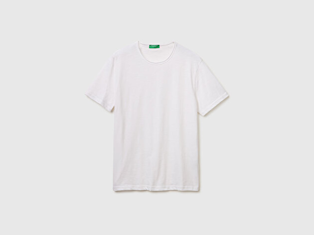 Benetton Erkek Beyaz  %100 Pamuk Regular Fit Bisiklet Yaka T-Shirt