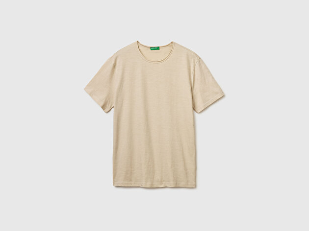 Benetton Erkek Taş  %100 Pamuk Regular Fit Bisiklet Yaka T-Shirt