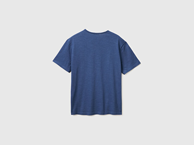 Benetton Erkek İndigo  %100 Pamuk Regular Fit Bisiklet Yaka T-Shirt