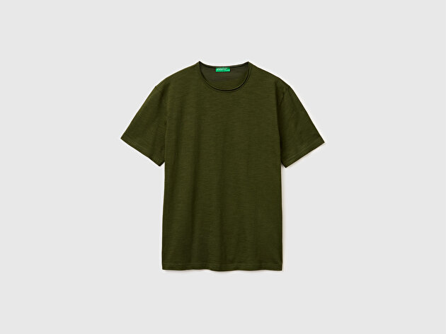 Benetton Erkek Koyu Yeşil  %100 Pamuk Regular Fit Bisiklet Yaka T-Shirt