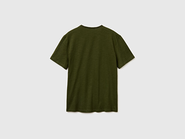 Benetton Erkek Koyu Yeşil  %100 Pamuk Regular Fit Bisiklet Yaka T-Shirt