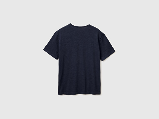 Benetton Erkek Lacivert  %100 Pamuk Regular Fit Bisiklet Yaka T-Shirt