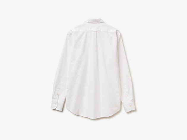 Benetton Erkek Beyaz %100 Pamuk Göğsü Cep Detaylı Uzun Kollu Düz Gömlek