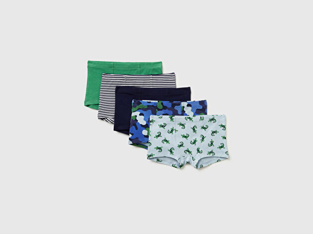 Benetton Erkek Çocuk Pembe Desenli & Düz Renkli 5'li Boxer Seti