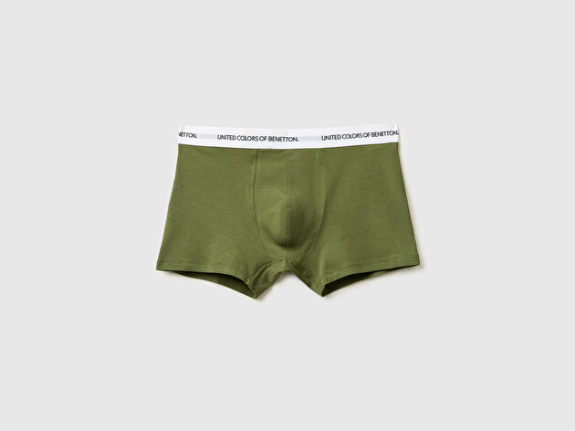 Benetton Erkek Haki Logo Yazı Şeritli Koton Boxer