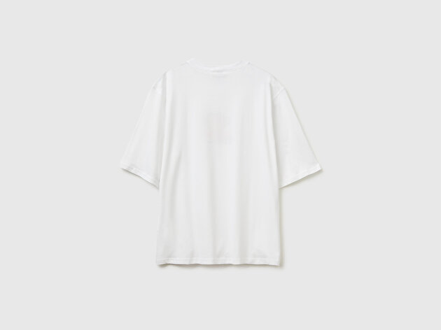 Benetton Erkek Beyaz  %100 Pamuk Paul Frank Baskılı Bisiklet Yaka T-Shirt